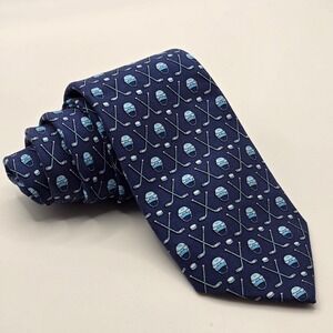 Vineyard Vines Hockey Tie Mens Blue Silk Sporty Preppy Short